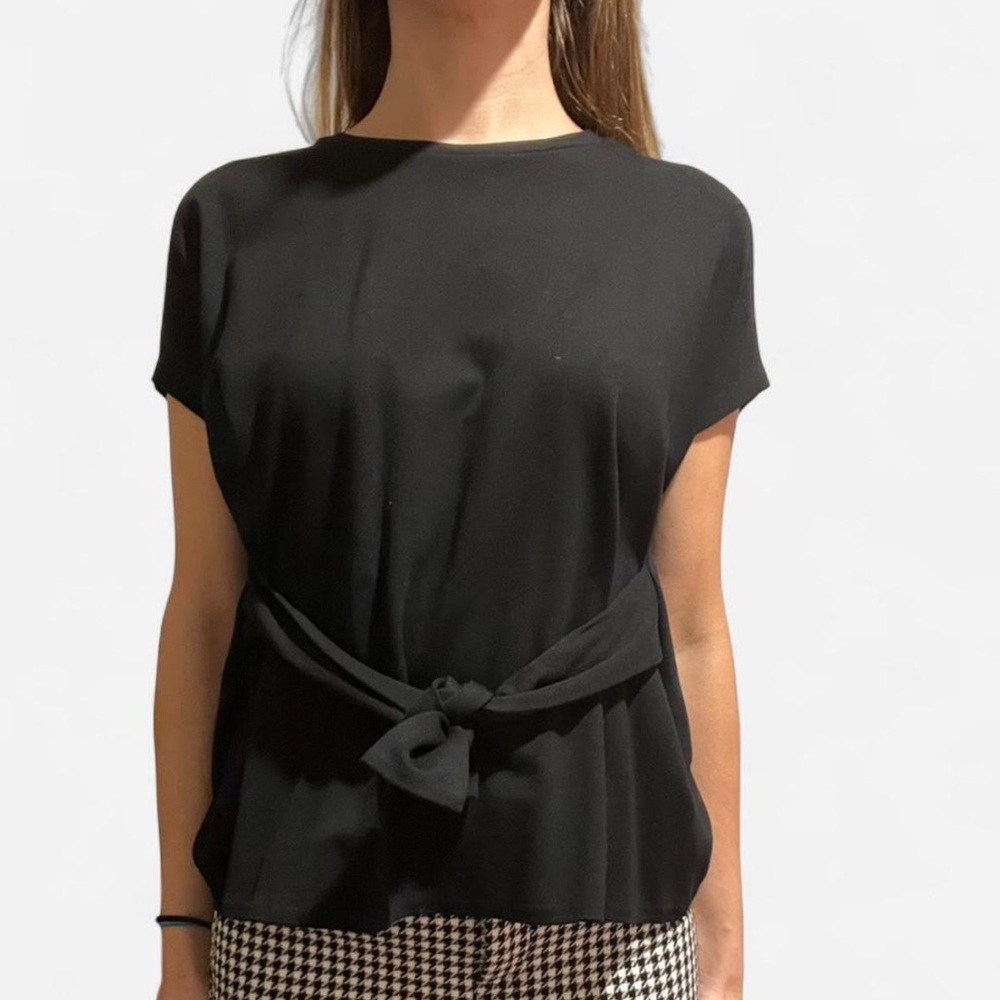 Black Short Sleeve Top with Bow Tie In Front Or Back